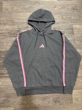 NWOT Adidas Gray Hoodie with Pink Stripe Accents